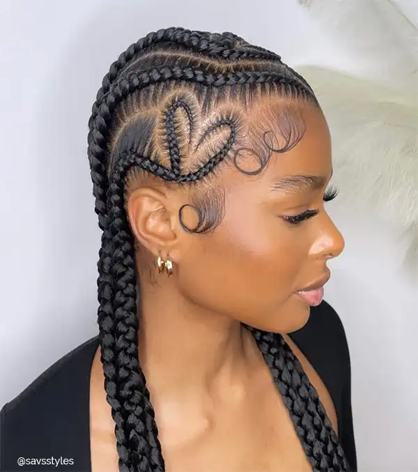 Long Feed-In Braids with Heart Sharp Side Design