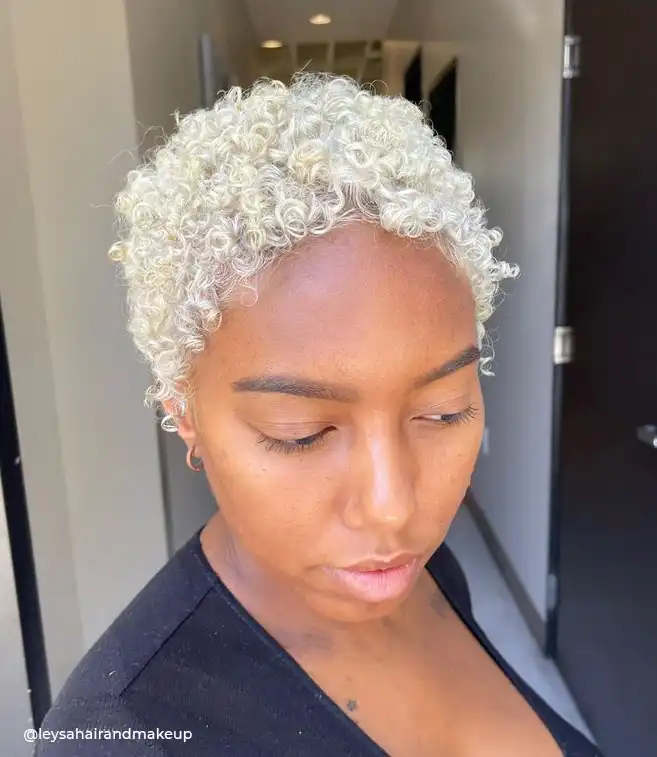 Curly Ice Blonde Pixie Cut
